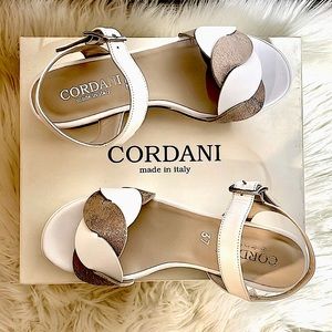 NIB Cordani Calzature pure white open toe ankle str flatform leather gold 37 / 7